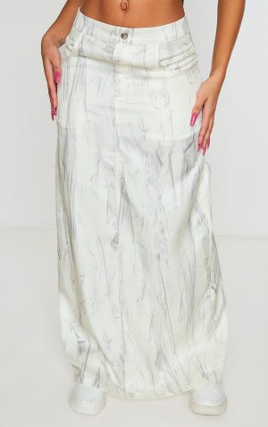 Beige Pretty Little Thing Abstract Printed Woven TailoMaxi Skirts | IFBQAMG-74