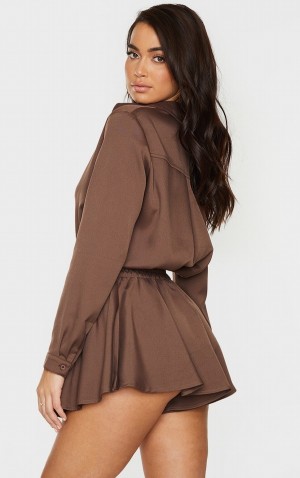 Beige Pretty Little Thing Mocha Oversized Long Sleeve Shirts | XJFMEUW-89