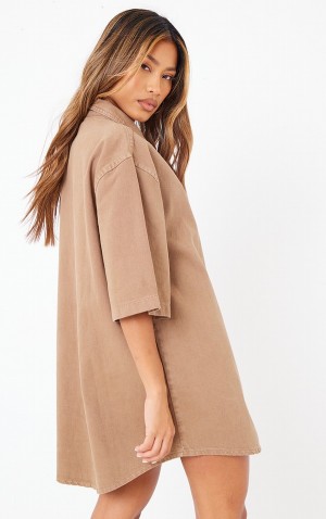 Beige Pretty Little Thing Mocha Oversized Dresses | GMBRXIP-39