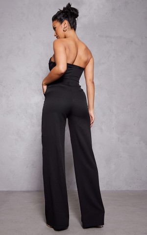 Black Pretty Little Thing Bandeau Cowl Neck Pocket Detail Jumpsuits | DWFOQIA-48