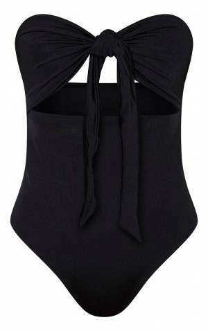 Black Pretty Little Thing Bow Front Cut Out Swimsuits | LPHVXGK-06