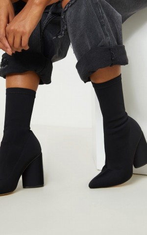 Black Pretty Little Thing Chunky Block Sock Heels | HKLCVFD-03