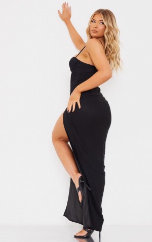 Black Pretty Little Thing Cup Detail Mesh Maxi Dresses | JDHOTQE-41