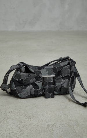 Black Pretty Little Thing Distressed Patchwork Buckle Shoulder Bags | ZUONIMF-58