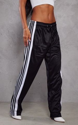 Black Pretty Little Thing Double Stripe Tricot Sweatpants | AVPFTZK-17