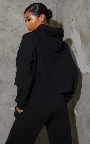 Black Pretty Little Thing EmbroideCropped Graphic Hoodie | TKJOVPX-96