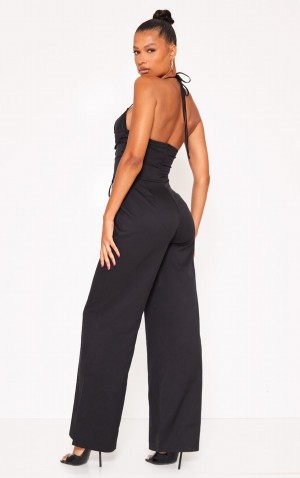 Black Pretty Little Thing Lace Up Detail UnderwiHalterneck Woven Jumpsuits | SXVBNTC-91