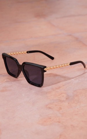 Black Pretty Little Thing Metal Arm Detail Sqau Sunglasses | SETRMQN-36