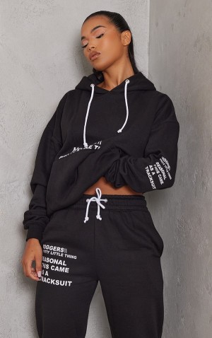 Black Pretty Little Thing Oversized Graphic Printed Pocket Front Hoodie | GIVCBFZ-37