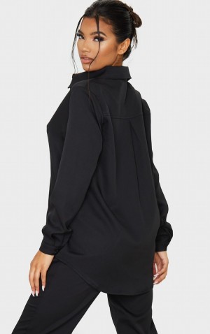 Black Pretty Little Thing Oversized Long Sleeve Shirts | ZTBPOXK-20