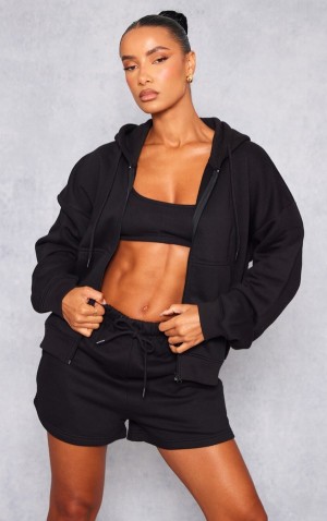 Black Pretty Little Thing Oversized Zip Up Hoodie | JLCTUMN-23