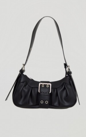 Black Pretty Little Thing PU Eyelet Buckle Shoulder Bags | ZOBECPK-57