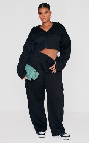 Black Pretty Little Thing Plus Cargo Wide Legpant Sweatpants | IGKAFHE-97