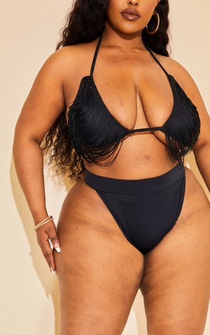 Black Pretty Little Thing Plus High Leg Bikini Bottoms | ECPHJQU-13