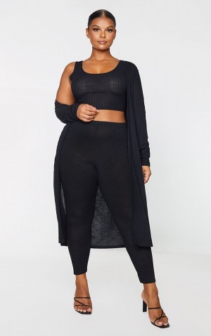 Black Pretty Little Thing Plus Knitted 3 Piece Leggings | TLHNAOV-84