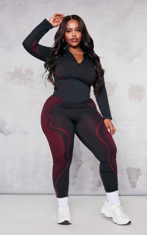 Black Pretty Little Thing Plus Line Detail Sports Leggings | MCHFEJR-67