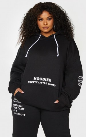 Black Pretty Little Thing Plus Oversized Fit Graphic Printed Hoodie | DWKLNGU-14