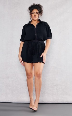 Black Pretty Little Thing Plus Plisse Floaty Shorts | GXLEMSC-50