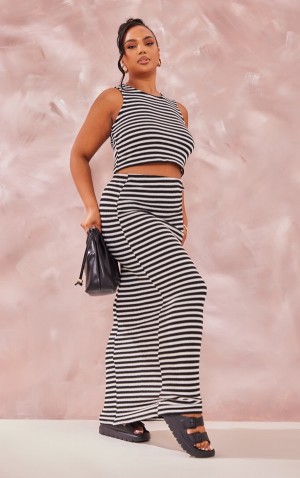 Black Pretty Little Thing Plus Stripe Midaxi Skirts | CREAWJP-01