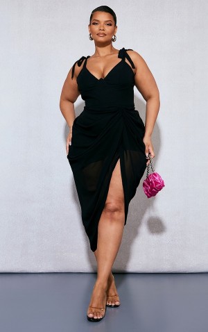 Black Pretty Little Thing Plus Underwire Detail Draped Dresses | VWOKJSA-70