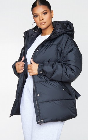 Black Pretty Little Thing Plus ed Puffer Jackets | CMLVHBO-70