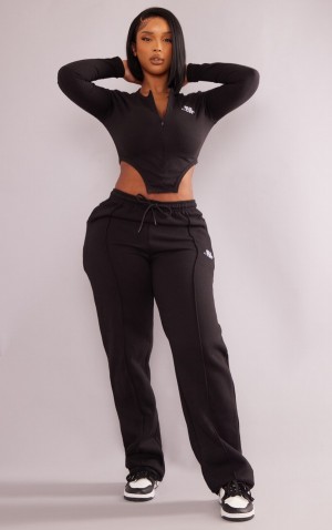 Black Pretty Little Thing Shape Zip Pocket Wide Leg Sweatpants | CMLIBFU-32