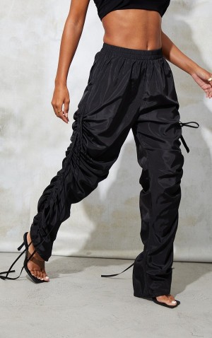 Black Pretty Little Thing Shell Ruched Leg Sweatpants | ZTOPAGJ-74