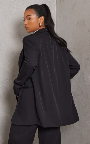 Black Pretty Little Thing Triple Button Shoulder Padded Oversized Blazers | GNOIKEF-57