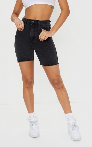 Black Pretty Little Thing Washed Longline Fitted Shorts | GDHSZUQ-10