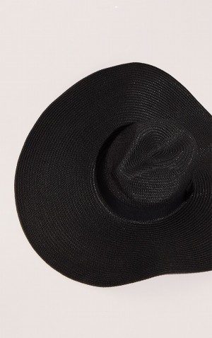 Black Pretty Little Thing Wide Band Oversized Fedora Hats | IWUTQXJ-12