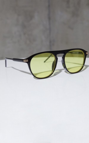 Black Pretty Little Thing Yellow Lens Round Frame Sunglasses | SIXVKBA-84