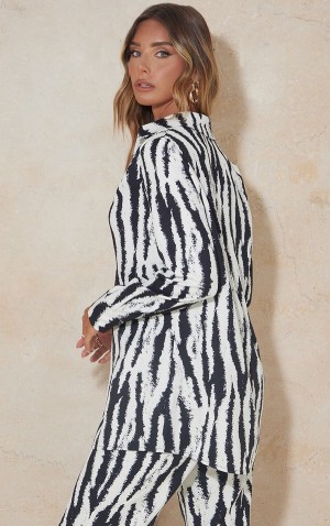 Black Pretty Little Thing Zebra Oversized Print Shirts | HJUTSLW-85