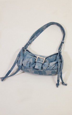 Blue Pretty Little Thing Denim Distressed Patchwork Buckle Shoulder Bags | XSCJGQP-52