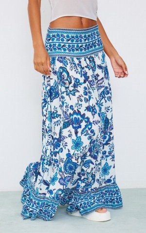 Blue Pretty Little Thing Mosaic Printed Cotton Maxi Skirts | QOFYVIL-07