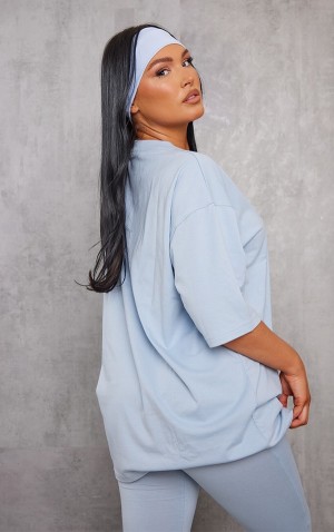 Blue Pretty Little Thing Pale Print Oversized T-shirts | CQVPIDG-76