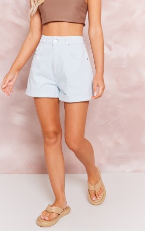 Blue Pretty Little Thing Pastel Foldover Hem Mom Shorts | FHVTRCP-03