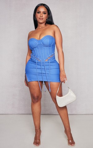 Blue Pretty Little Thing Shape Look Rope Detail Lace Up Corset Bodycon Dresses | ZREHLUT-12