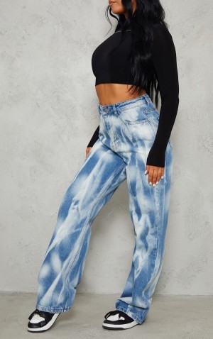 Blue Pretty Little Thing Wash Effect Wide Leg Jean Jeans | EZSDNHT-19