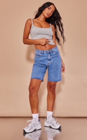 Blue / Wash Pretty Little Thing Mid Wash Loose Fit Boyfriend Shorts | VICFGTQ-14