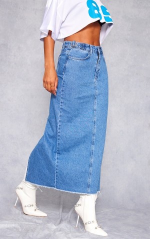 Blue / Wash Pretty Little Thing Mid Wash Side Adjuster Skirts | YQAWEFU-20