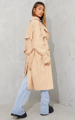 Brown Pretty Little Thing Camel Oversized ed Trench Jackets | HUGOMWB-21