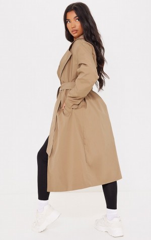 Brown Pretty Little Thing Camel Panel Front Button Down Trench Jackets | WABOXEP-98