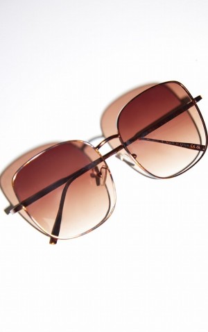 Brown Pretty Little Thing Metal Tort Oversized Frame Sunglasses | YEPJVAC-38