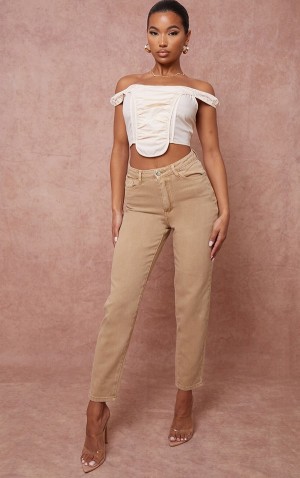 Brown Pretty Little Thing Tan Mom Jeans | KATYDMG-60