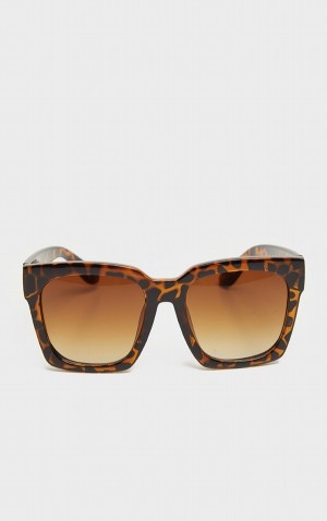 Brown Pretty Little Thing Tortoise Oversized Square Sunglasses | TMNJUZR-47