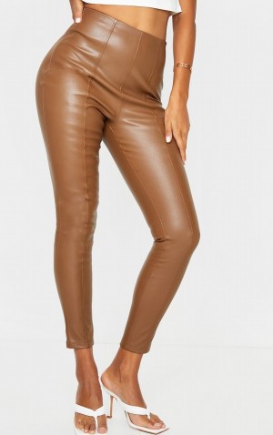 Chocolate Pretty Little Thing Faux Leather Stretch Leggings | FTZIENH-67