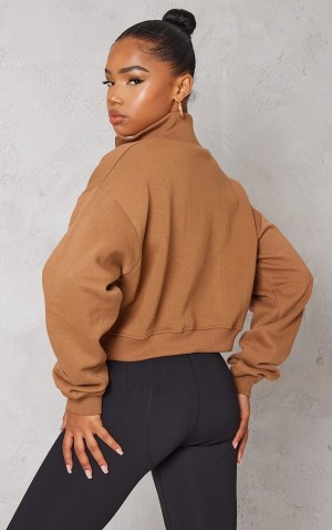 Chocolate Pretty Little Thing High Neck Half Zip Crop Sweatshirts | NSPZUVL-75