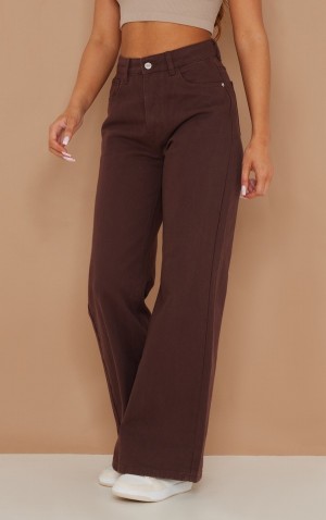 Chocolate Pretty Little Thing Wide Leg Jeans | IWZPGKB-19