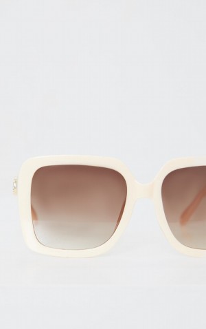 Cream Pretty Little Thing Creamnded Oversized Square Sunglasses | GEZYNLC-12