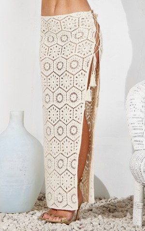 Cream Pretty Little Thing Patterned Crochet Knit Maxi Skirts | BHGRZTF-72